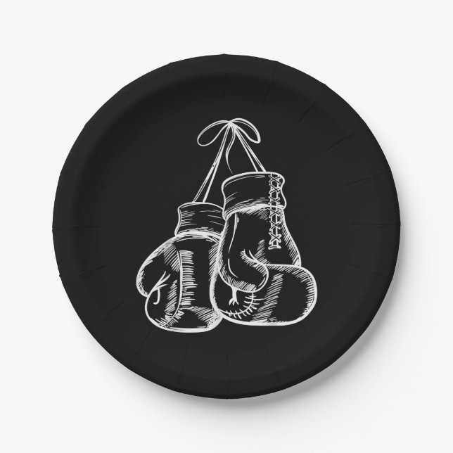Retro Love White Boxing Gloves Gifts Boxer Gift  Paper Plates (Front)