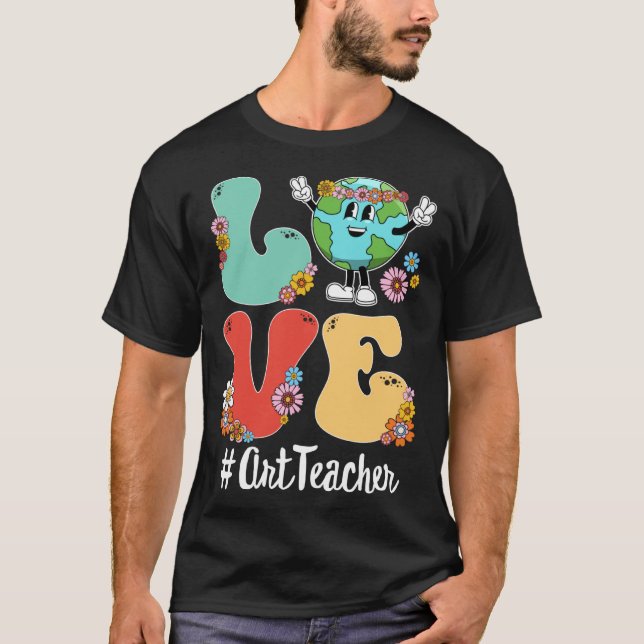 Retro Love World Earth Day 2023 Art Teacher T-Shirt (Front)
