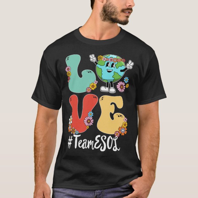 Retro Love World Earth Day 2023 Team ESOL Teacher T-Shirt (Front)