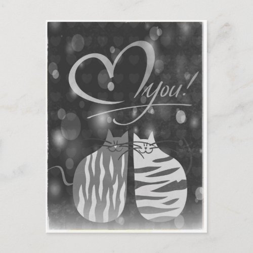 Retro Love You Bubbly Hearts Cats In Love Postcard