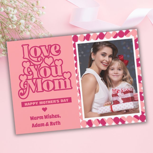 Retro Love You Mom Personalized Photo Mothers Day Card (Creator Uploaded)