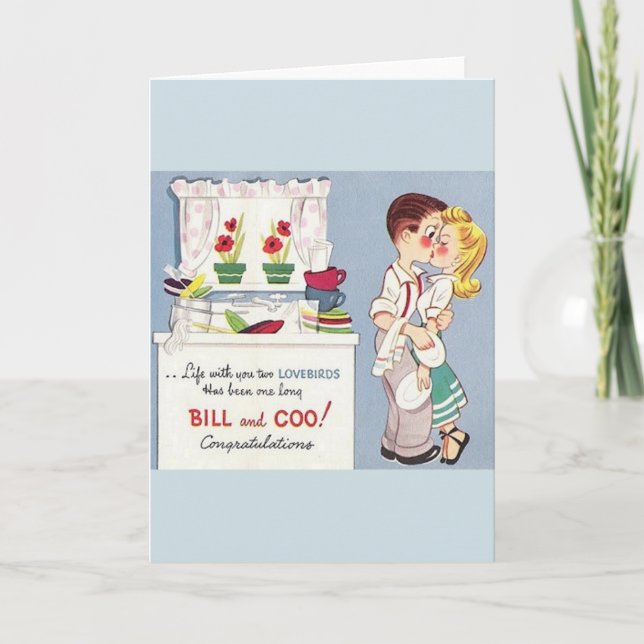 Retro Lovebirds Anniversary Greeting Card (Front)