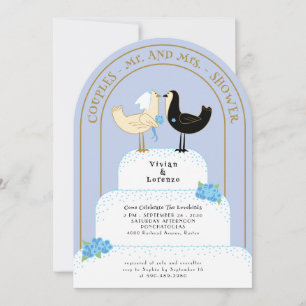 Retro Lovebirds Wedding Cake Arched Couples Shower Invitation