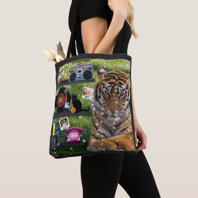 Retro Lover Tiger Personalized Photos Dates Quotes Tote Bag (Close Up)