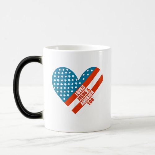 Retro Loves Jesus and America Too God Christian Magic Mug