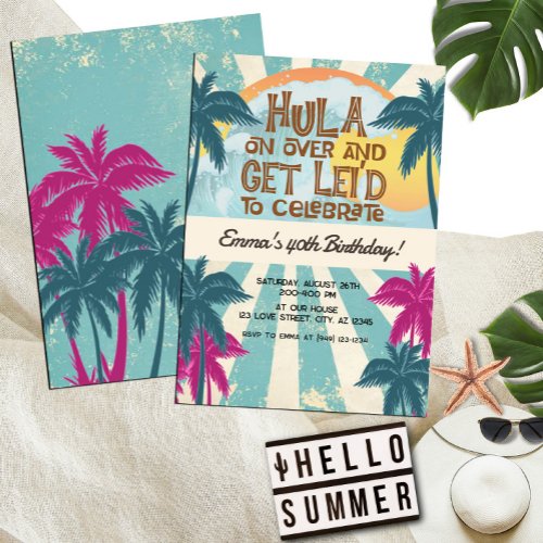 Retro Luau Hawaiian Tropical Hula on Over Birthday Invitation