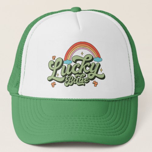 Retro Lucky Babe Rainbow St Patricks Day Trucker H Trucker Hat
