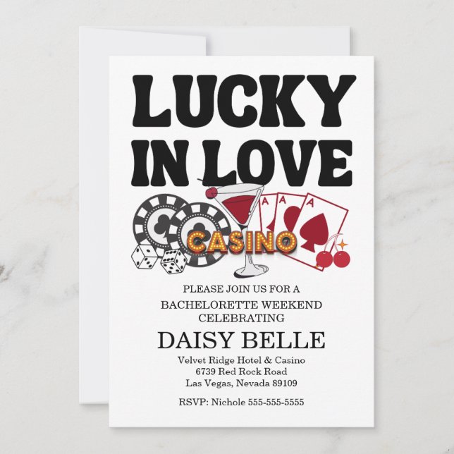 Retro Lucky In Love Vegas Bachelorette   Invitation (Front)