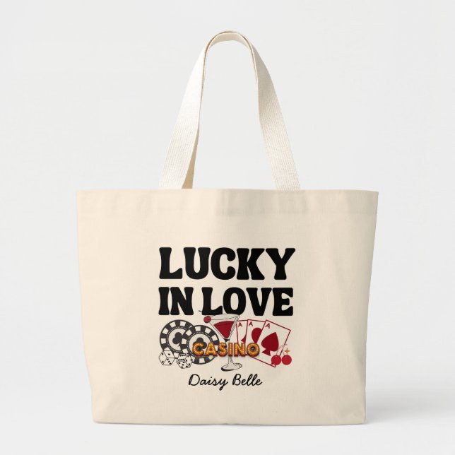 Retro Lucky In Love Vegas Bachelorette   Large Tote Bag (Front)