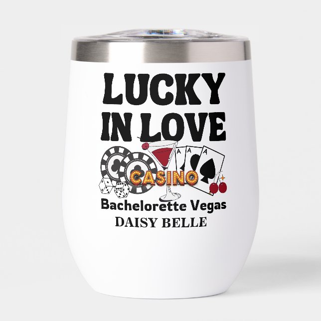 Retro Lucky In Love Vegas Bachelorette   Thermal Wine Tumbler (Front)