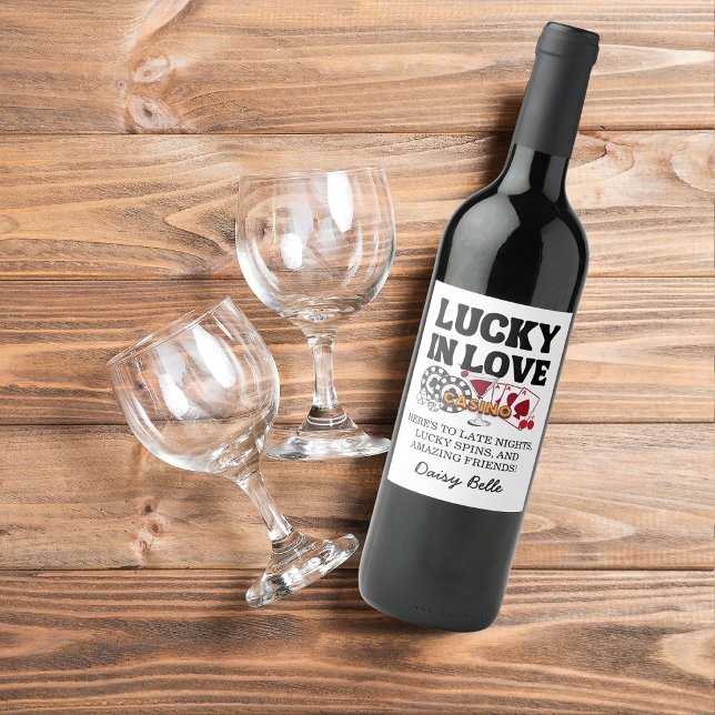 Retro Lucky In Love Vegas Bachelorette   Wine Label (Creator Uploaded)