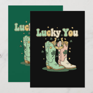 Retro Lucky You Cowboy Boots St. Patrick’s Day  Invitation