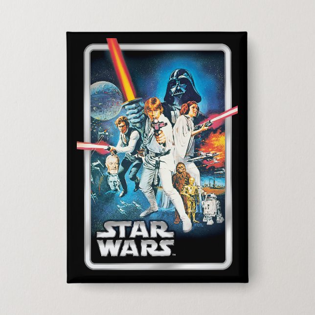 Retro Luke Skywalker, Leia, & Han Solo Theatrical Button (Front)