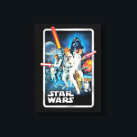 Retro Luke Skywalker, Leia, & Han Solo Theatrical Canvas Print<br><div class="desc">The ultimate "Old School" Star Wars look from Star Wars: Episode IV - A New Hope. This design recreates the classic silver-bordered cardback art that defined a generation. Featuring the original cast in their most heroic poses, it’s a timeless tribute to the saga's 1977 beginnings. Bold, colorful, and 100% authentic...</div>