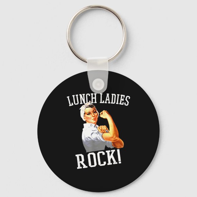 Retro Lunch Ladies Rock Cafeteria Worker Funny Lun Keychain (Front)