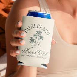 Retro Luxe Beach Bachelorette Logo Palm Trees Can Cooler