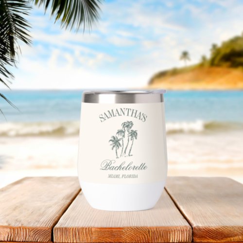 Retro Luxe Beach Bachelorette Logo Palm Trees Thermal Wine Tumbler