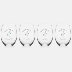 Retro Luxe Beach Palm Trees Bridesmaid Names Stemless Wine Glass