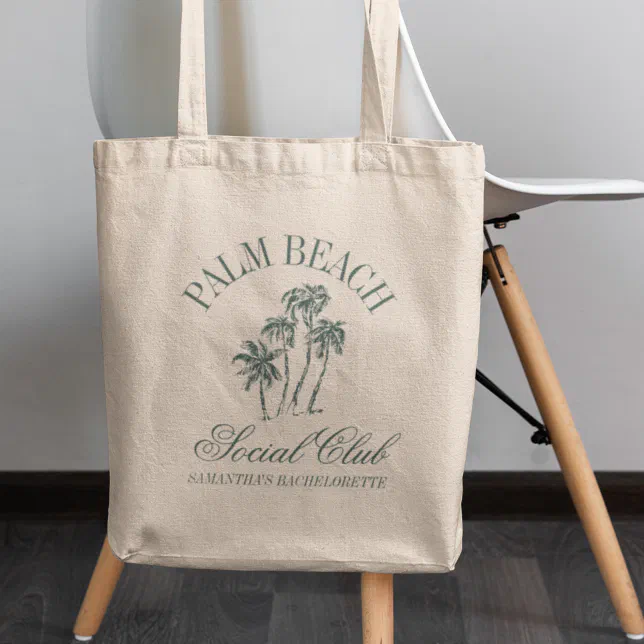 Retro Luxe Beach Social Club Logo Bachelorette Tote Bag | Zazzle