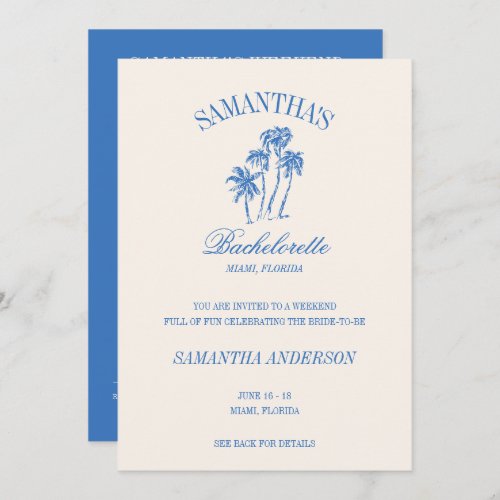 Retro Luxe Blue Beach Bachelorette Logo Girls Trip Invitation