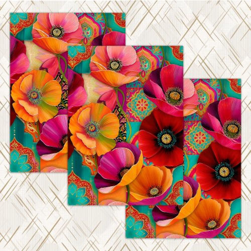 RETRO LUXE COLORFUL FLORAL DECOUPAGE TISSUE PAPER