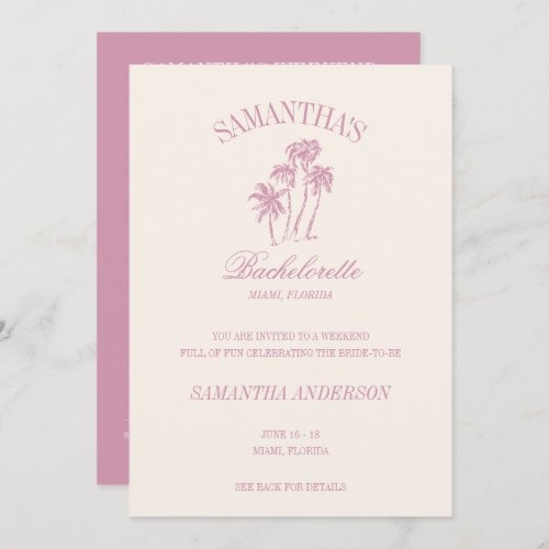 Retro Luxe Pink Palms Bachelorette Logo Girls Trip Invitation