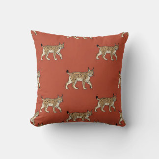 Retro Lynx Print Pillow Cover Terracotta Red Home