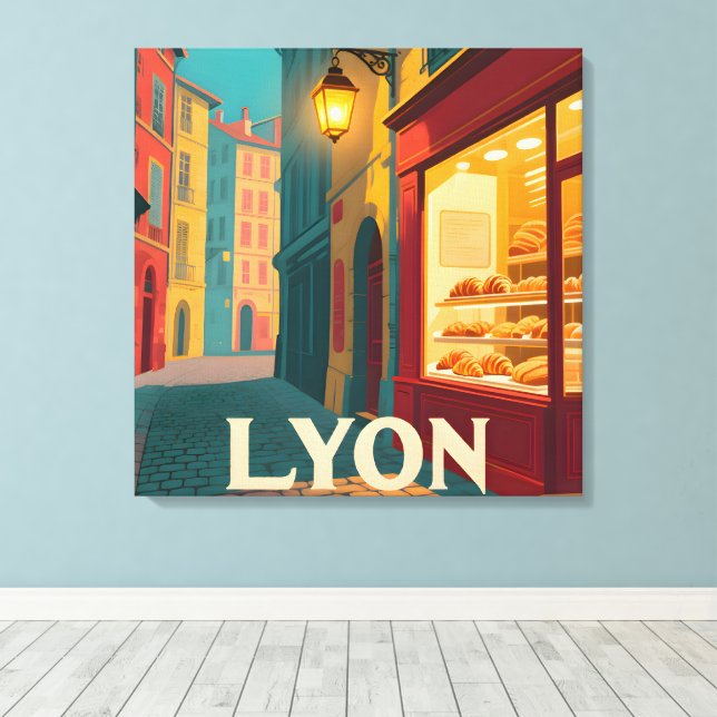 Retro Lyon : French Cityscape Canvas Print (Insitu(Wood Floor))