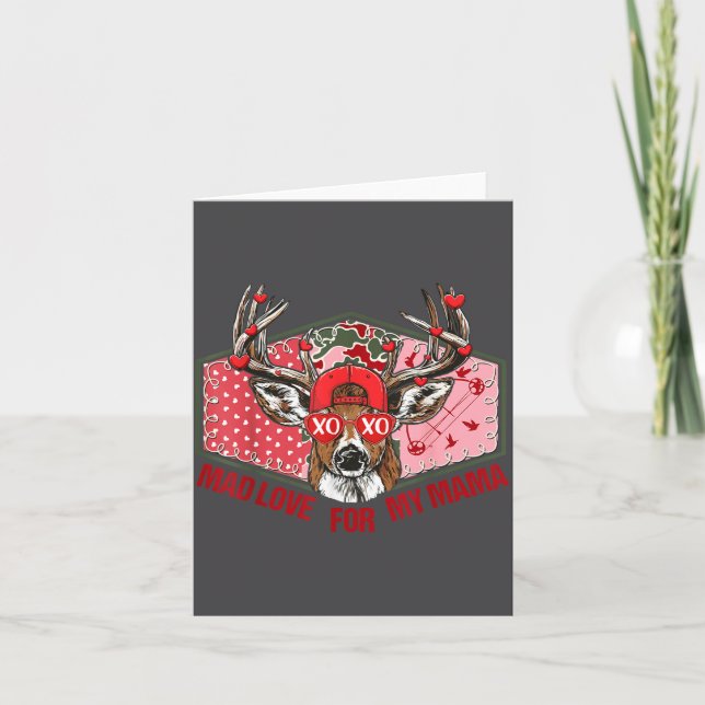 Retro Mad Love For My Mama Deer Hunting Boys Valen Card (Front)