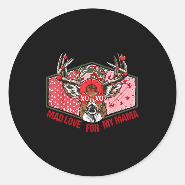 Retro Mad Love For My Mama Deer Hunting Boys Valen Classic Round Sticker (Front)
