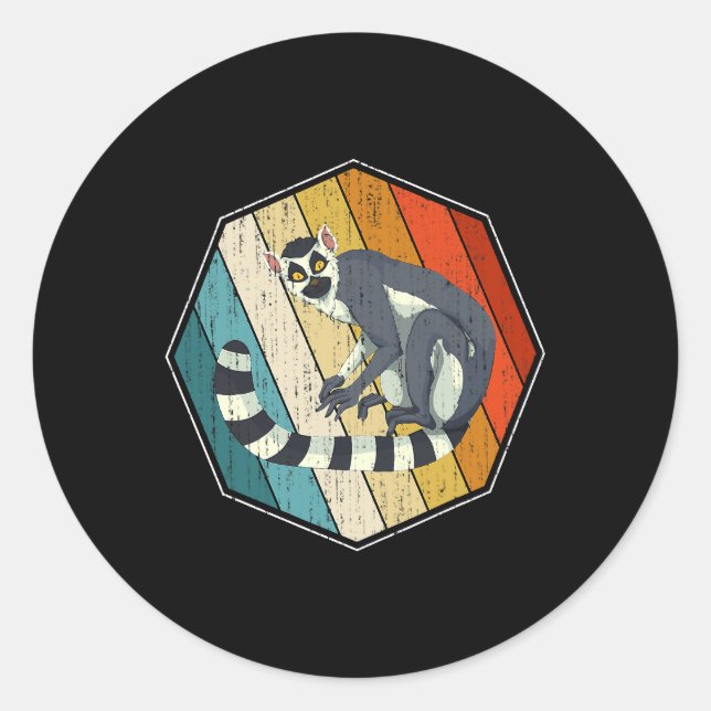 Retro Madagascar Monkey Animal Lover Sifakas Lemur Classic Round Sticker (Front)