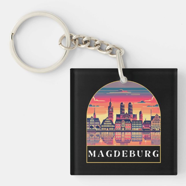 Retro Magdeburg Skyline  Keychain (Front)