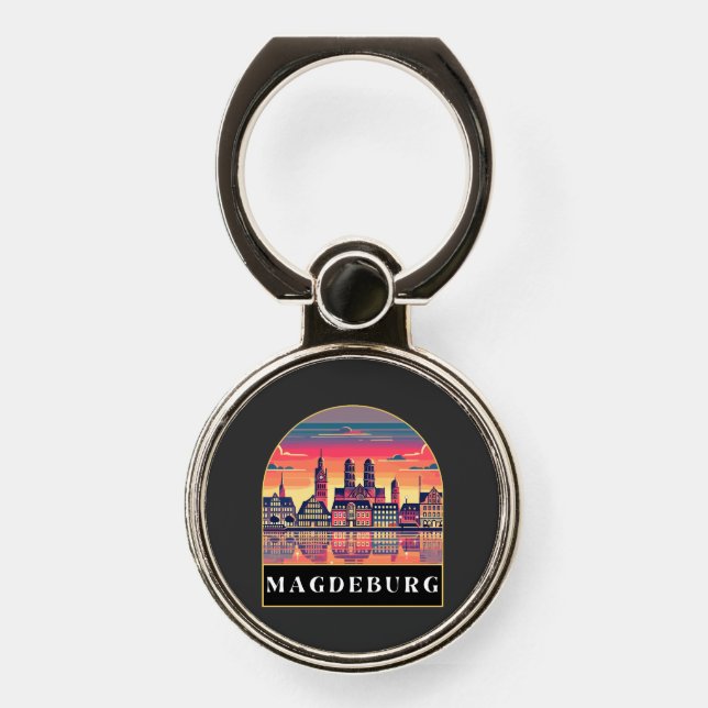 Retro Magdeburg Skyline  Phone Ring Stand (Front)