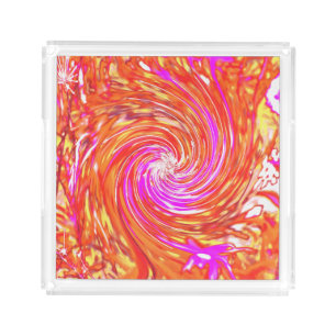 Retro Magenta and Autumn Colors Floral Swirl Acrylic Tray