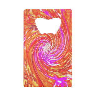 Retro Magenta and Autumn Colors Floral Swirl Credit Card Bottle Opener