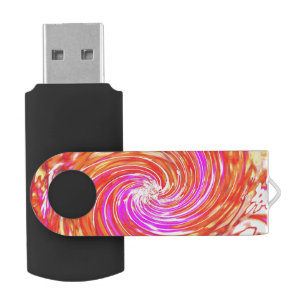 Retro Magenta and Autumn Colors Floral Swirl Flash Drive