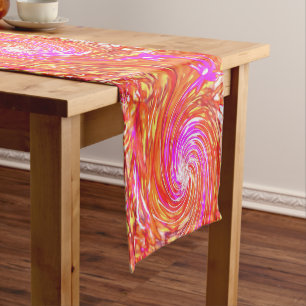 Retro Magenta and Autumn Colors Floral Swirl Short Table Runner