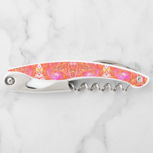Retro Magenta and Autumn Colors Floral Swirl Waiter's Corkscrew