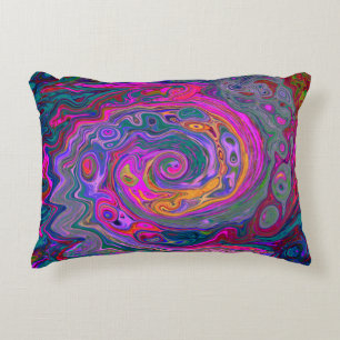 Retro Magenta, Green and Orange Abstract Swirl Accent Pillow