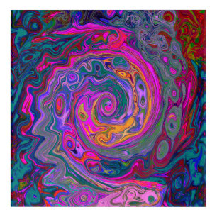 Retro Magenta, Green and Orange Abstract Swirl Acrylic Print