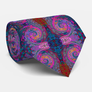 Retro Magenta, Green and Orange Abstract Swirl Neck Tie