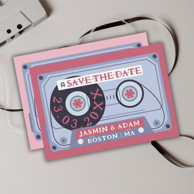 Retro Magenta Pink Cassette Tape Save The Date (Creator Uploaded)