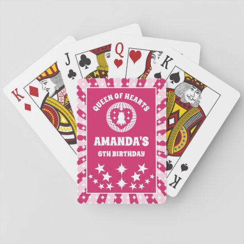 Retro Magenta Queen Of Hearts Birthday Playing Cards