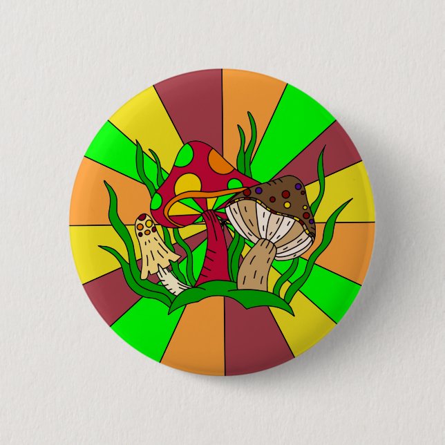 Retro Magic Mushrooms   Button (Front)