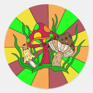 Retro Magic Mushrooms Classic Round Sticker