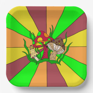 Retro Magic Mushrooms    Paper Plates