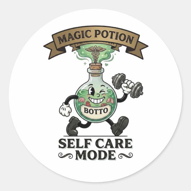 Retro Magic Potion Self Care Mode Fitness Gift Classic Round Sticker (Front)