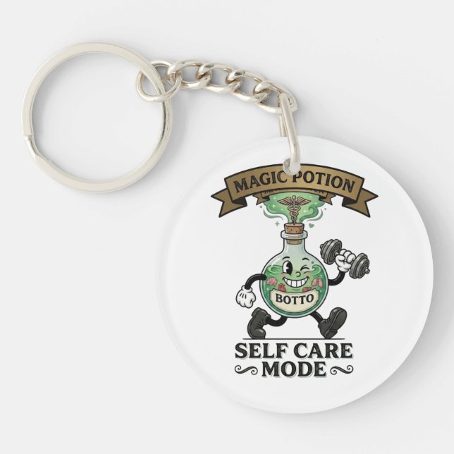 Retro Magic Potion Self Care Mode Fitness Gift Keychain (Front)