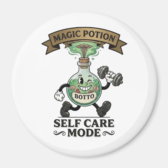 Retro Magic Potion Self Care Mode Fitness Gift Magnet (Front)