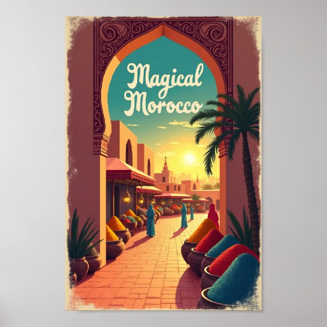 Retro Magical Morocco: Vibrant Spice Market Poster (Front)